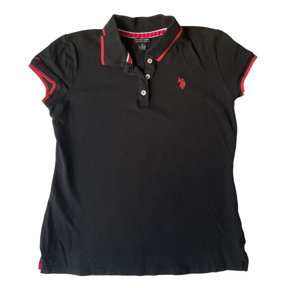 U.S. Polo Assn. Women Polo M Black Pony Embroidery Button Logo Short Sleeve - Picture 1 of 8